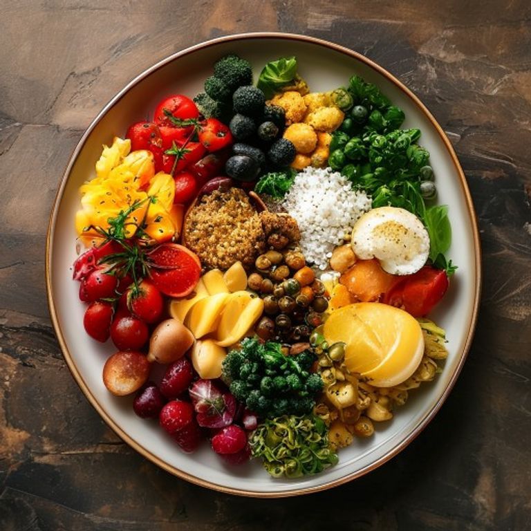 Balanced plate composition with varied food groups